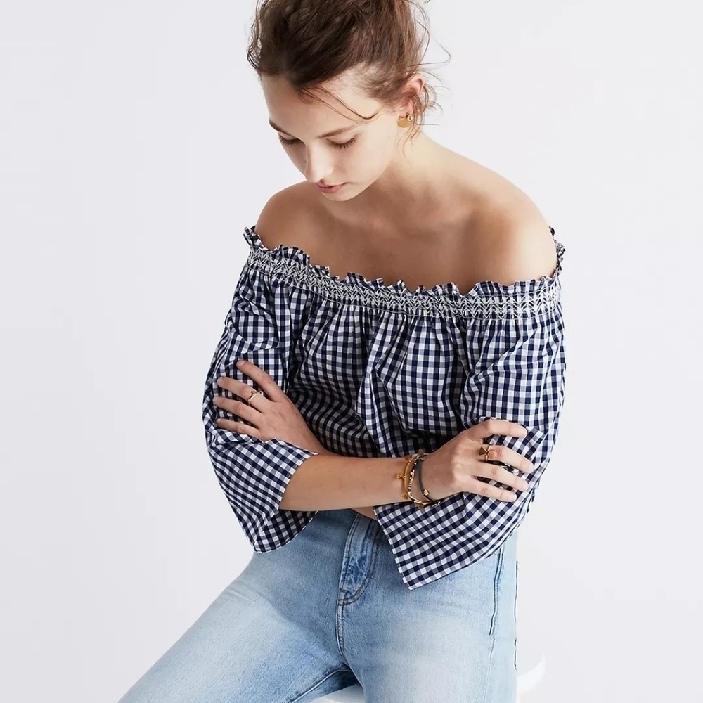 Madewell Smocked Gingham Off-the-Shoulder Top